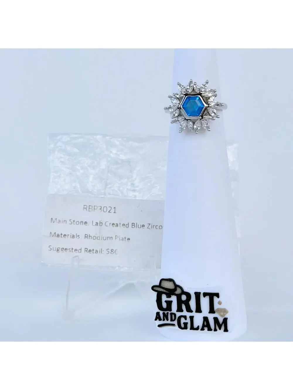Bomb Party Retro Sz 6 RBP3021 Lab Created Blue Zircon on Rhodium Plating RETRO